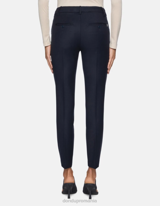 femei pantaloni perfecti de flanel slim-fit V84D229 îmbrăcăminte albastru marin DONDUP