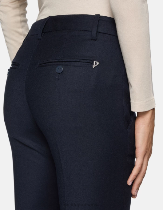 femei pantaloni perfecti de flanel slim-fit V84D229 îmbrăcăminte albastru marin DONDUP