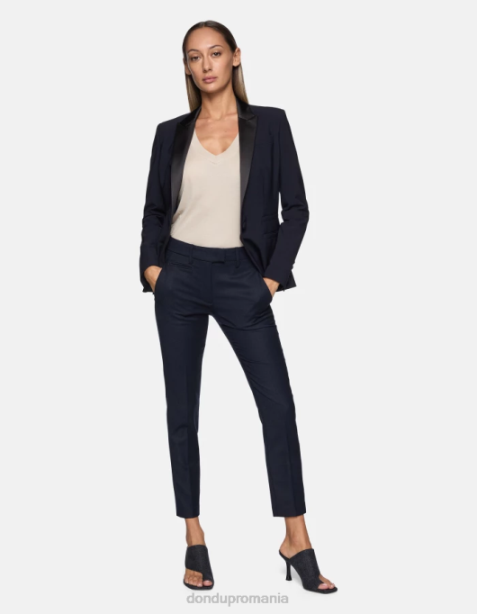 femei pantaloni perfecti de flanel slim-fit V84D229 îmbrăcăminte albastru marin DONDUP