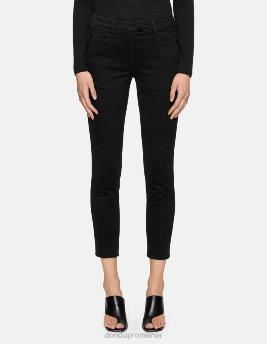 femei pantaloni perfecti slim-fit din bumbac V84D177 îmbrăcăminte negru DONDUP