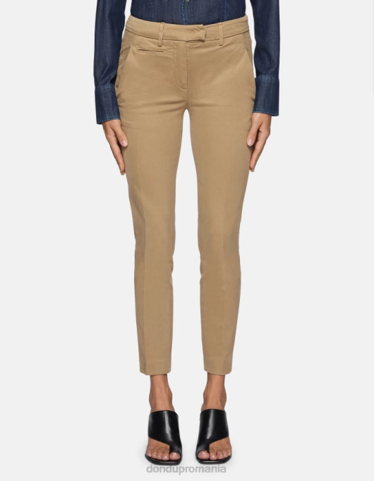 femei pantaloni perfecti slim-fit din bumbac V84D178 îmbrăcăminte nisip DONDUP