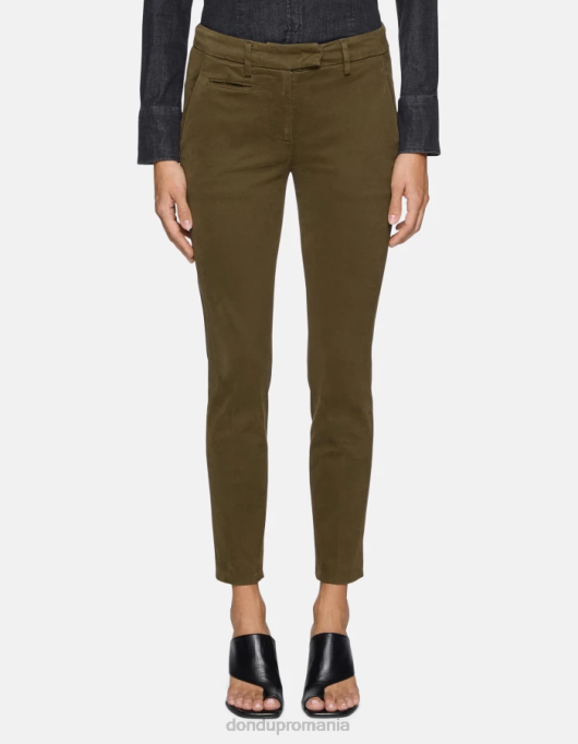 femei pantaloni perfecti slim-fit din bumbac V84D179 îmbrăcăminte verde armată DONDUP