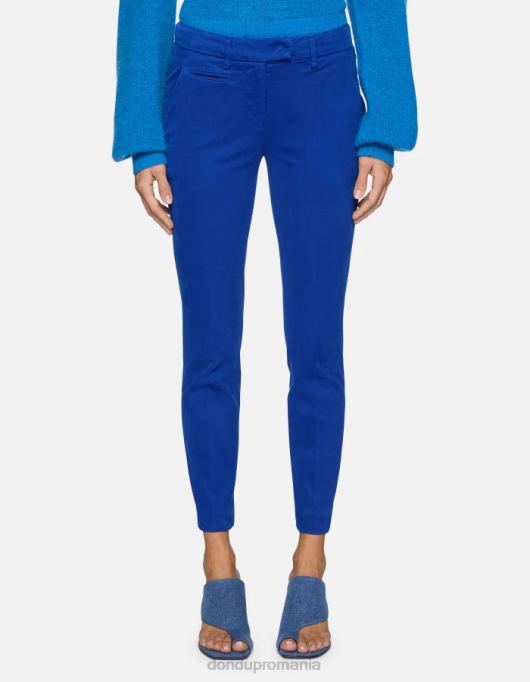 femei pantaloni perfecti slim-fit din bumbac V84D180 îmbrăcăminte albastru regal DONDUP